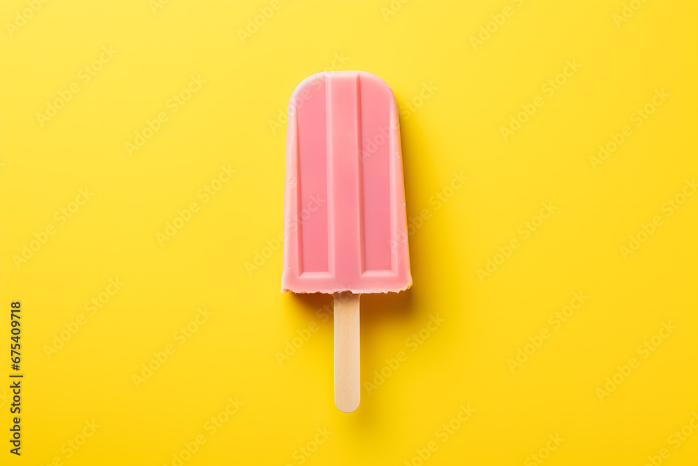 Pink popsicle on yellow background Pink popsicle on yellow background