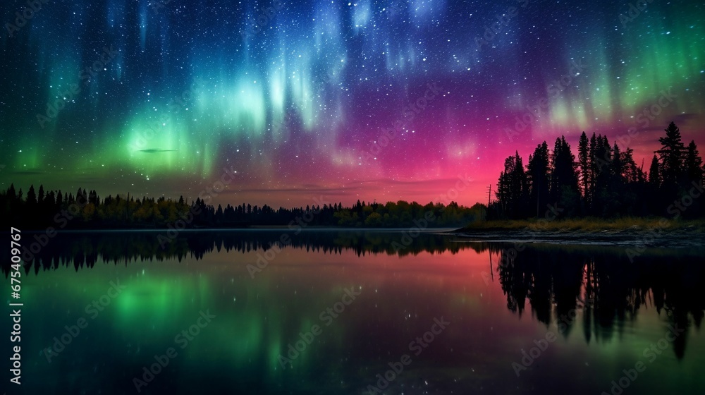 Mystical Northern Lights Reflecting on Wilderness Lake