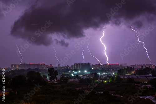 Cityscape in the Storm: Night Thunder and Lightning