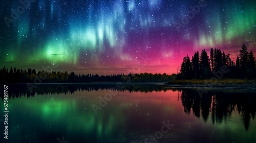 Mystical Northern Lights Reflecting on Wilderness Lake