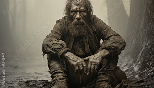 Neanderthal Miner: Illustration of 18th Century Coal Mining photo