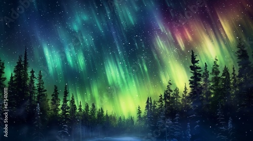 Spectacular Aurora Borealis Over a Serene Forest Landscape © Tessa