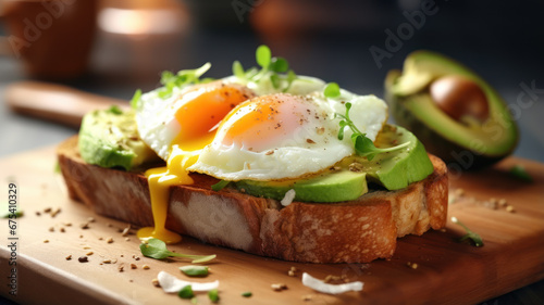 Delicious Breakfast, Toast with Egg and Avocado