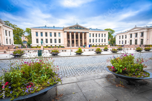 Historic University square in Oslo view