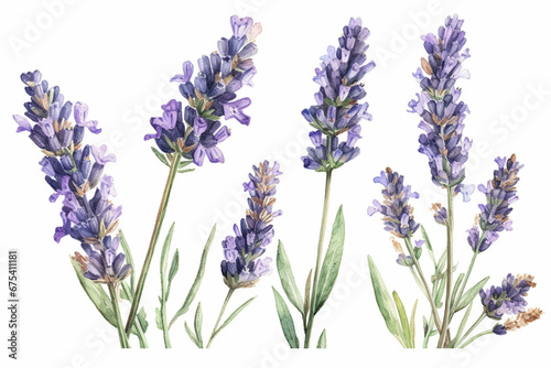 Watercolor lavender flowers set. Hand drawn illustration isolated on white background