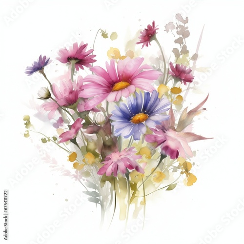 A bunch of beutiful wildflowers in watercolor style © evgenia_lo