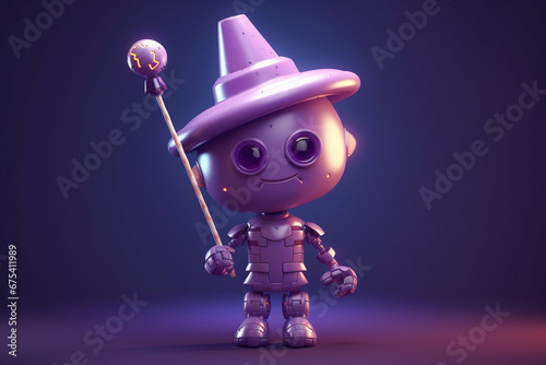 Obraz na płótnie 3d render of little robot in halloween costume with magic wand w salonie
