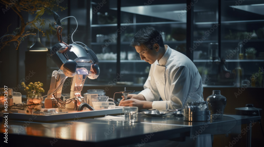 Generative ai asian chef cooking in a busy restaurant kitchen Generative ai asian chef cooking in a busy restaurant kitchen