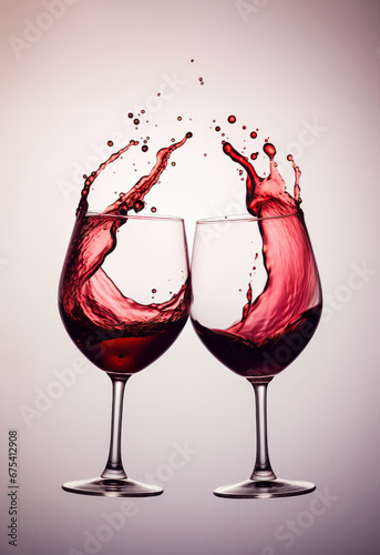 Splash with drops in a glass of red wine in a copy place for text on a light background or isolated..