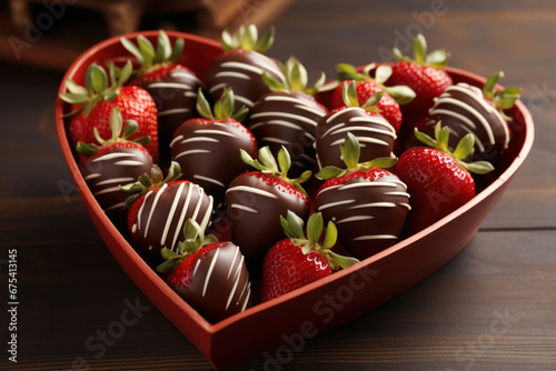 Glossy Chocolate-Covered Strawberries Heart Arrangement © Nino Lavrenkova