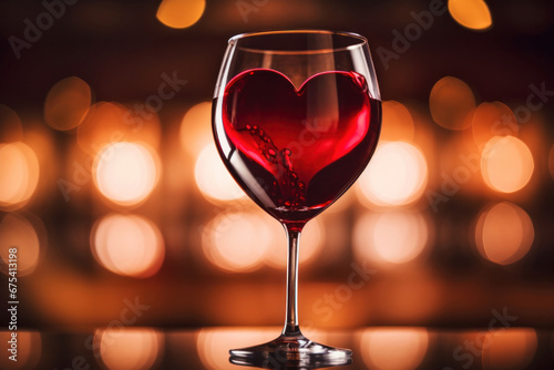 Valentine's Day Red Wine with Heart-Shaped Splash (Close-Up)