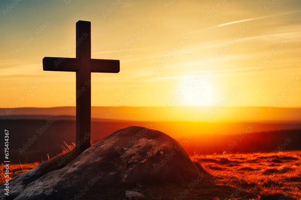 Easter cross on the dawn background