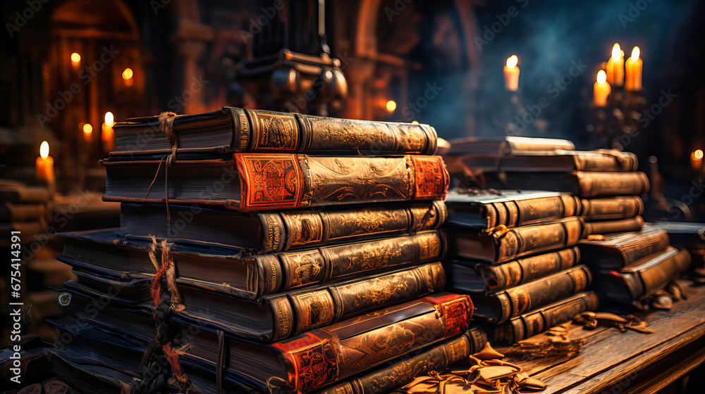 Rows of ancient tomes, Knowledge sanctuary, Leather-bound volumes with dusty allure, Rows of ancient tomes, Knowledge sanctuary, Leather-bound volumes with dusty allure,