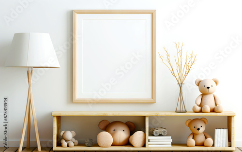 Empty square frame mockup in children room minimal style photo