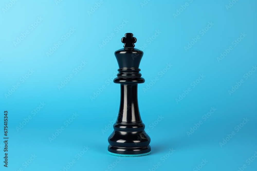 Chess king isolated on blue background, black chess piece, Generative AI Chess king isolated on blue background, black chess piece, Generative AI