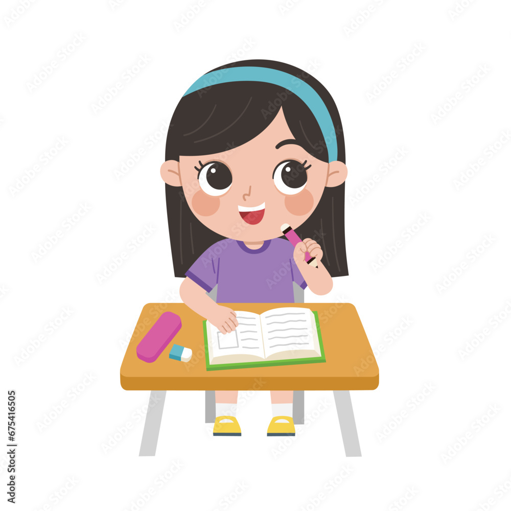 Children sitting at school desk and doing homework. Children sitting at school desk and doing homework.