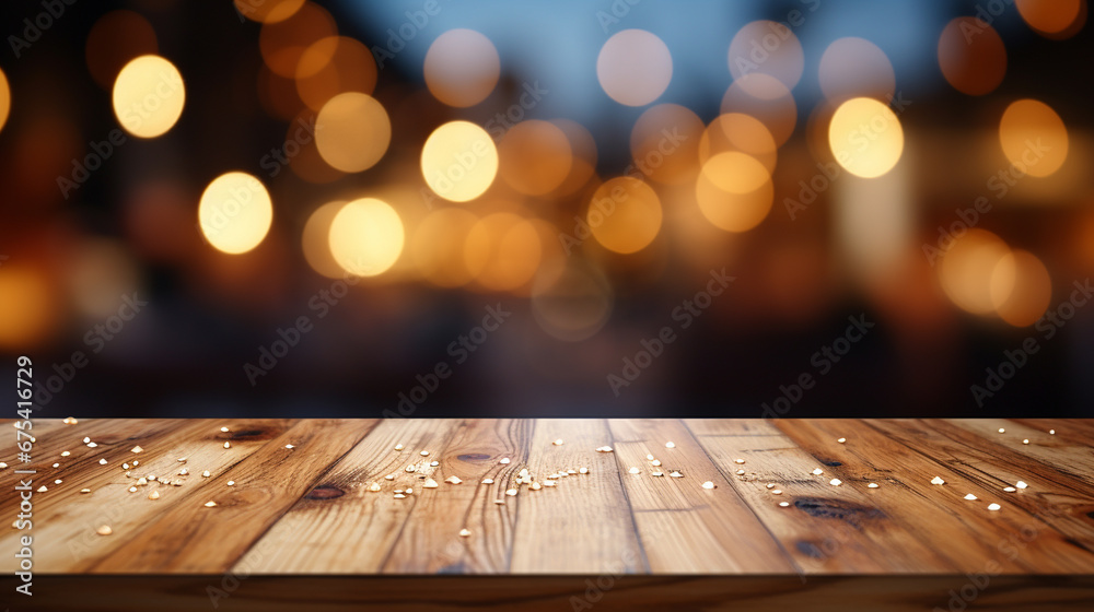 christmas lights on wooden table HD 8K wallpaper Stock Photographic Image