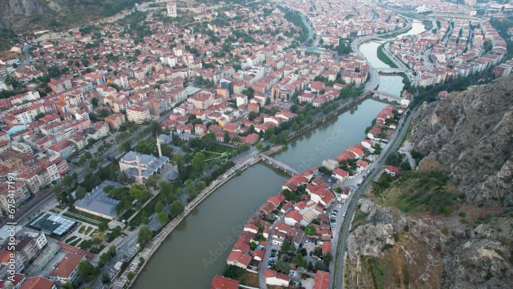 Panoramic video of Amasya, located in the Central Black Sea section of the Black Sea Region, with a drone Panoramic video of Amasya, located in the Central Black Sea section of the Black Sea Region, with a drone