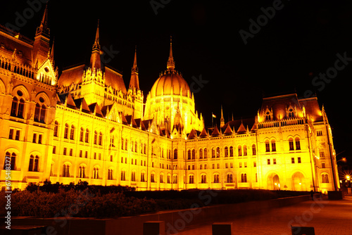 The beautiful building of the Hungarian Parliament at night