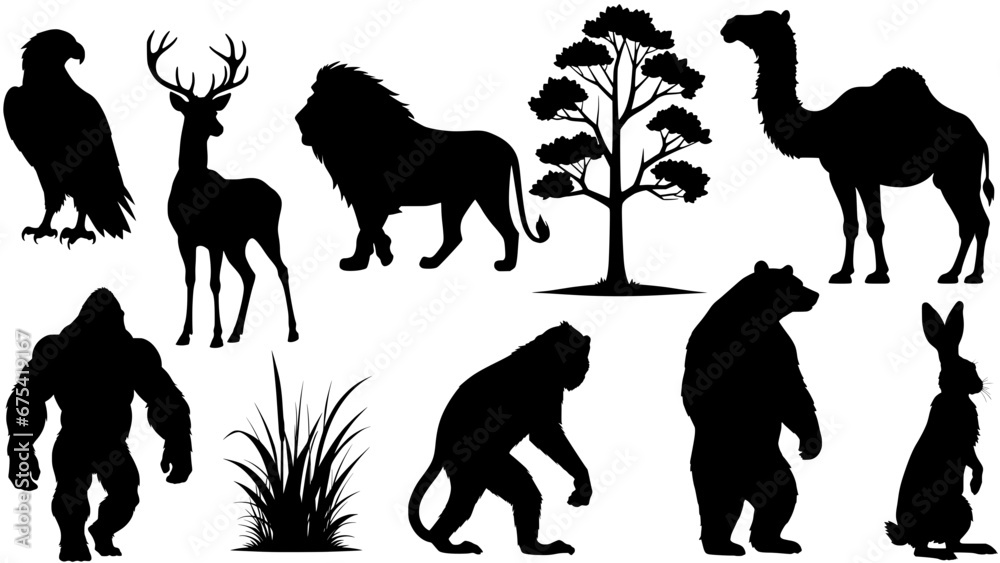 Stylish silhouette vector set of wildlife - obrazy, fototapety, plakaty 