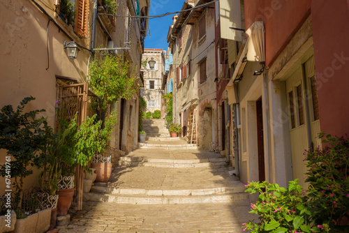 Street scene in old mediterranean town of Rovinj, Croatia. © Marius Igas