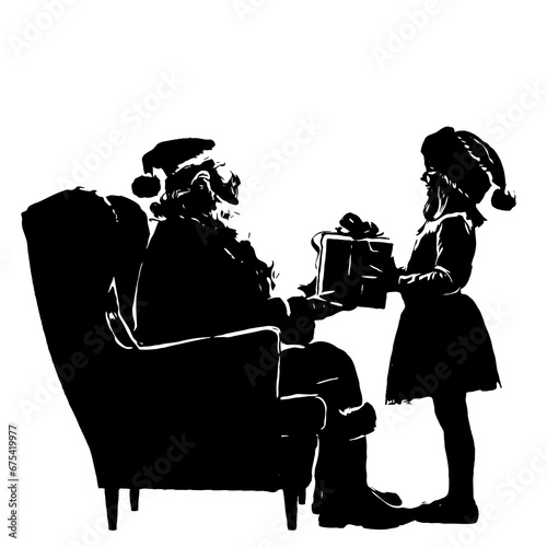 Silhouette of santa claus and a child