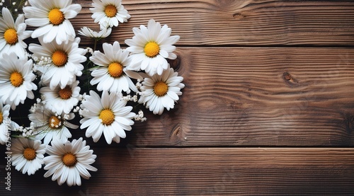 Nature’s Simplicity: Beautiful White Daisies on a Wooden Background © Яна Деменишина