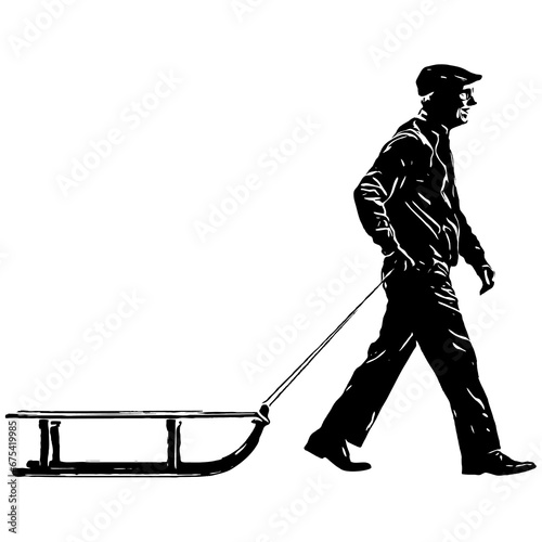 Vector of a man with a sled
