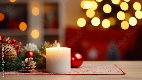 Candlelight Advent Wreath and First Burning White Candle for Seasonal Celebration Decor