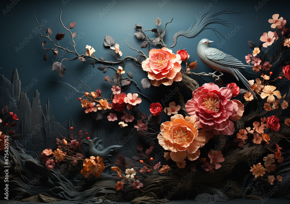 Fototapeta premium Collection of flowers wall art, water color art