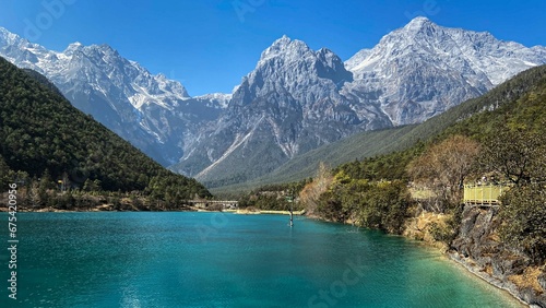 A beautiful lake near Yulong snow mountain, Lijiang, Yunnan, China photo