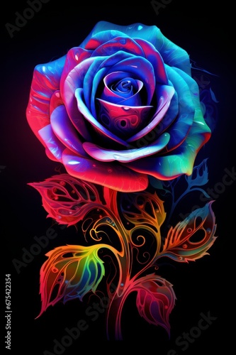 Vibrant fluorescent-neon colors, delicate-intricate-detailed-rose color.