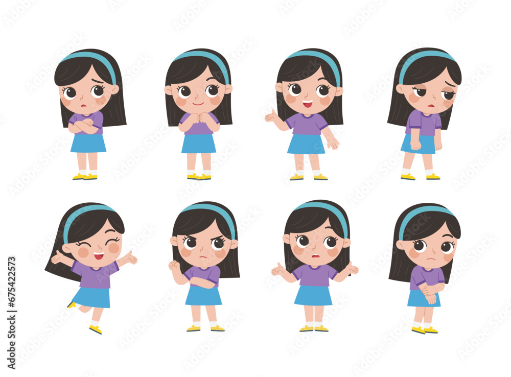 Kid collection of expression. A cute Girl in various expressions and gesture set. Kid collection of expression. A cute Girl in various expressions and gesture set.