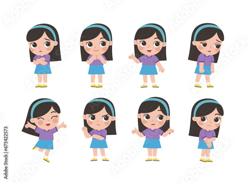 Kid collection of expression. A  cute Girl in various expressions and gesture set.