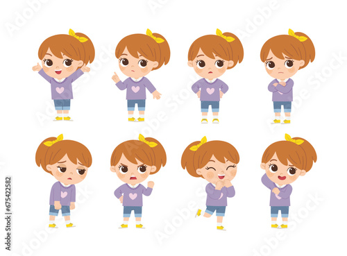 Kid collection of expression. A  cute Girl in various expressions and gesture set.