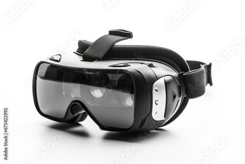 Futuristic headset simulates virtual reality glasses on white background