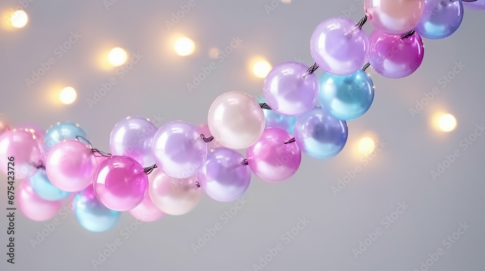 Glowing Garland Balls and Festive Decor on Light Background - Festive Season Illumination for Christmas Celebrations Glowing Garland Balls and Festive Decor on Light Background - Festive Season Illumination for Christmas Celebrations
