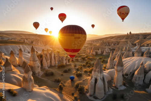 hot air balloons at love valley in cappadocia photo