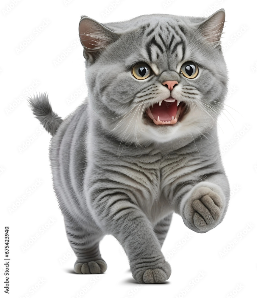 Fototapeta premium British Shorthair cat is mouth open and teeth bared