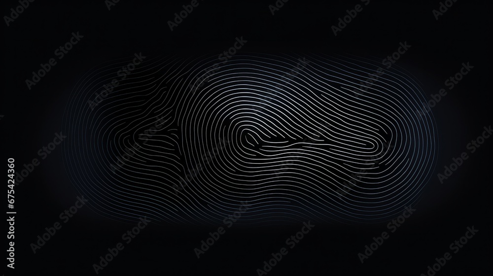 3D image of fingerprint in dark theme style. - obrazy, fototapety, plakaty 