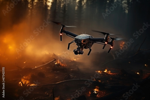 High-tech firefighting aid, remote-controlled drone fights forest fires.