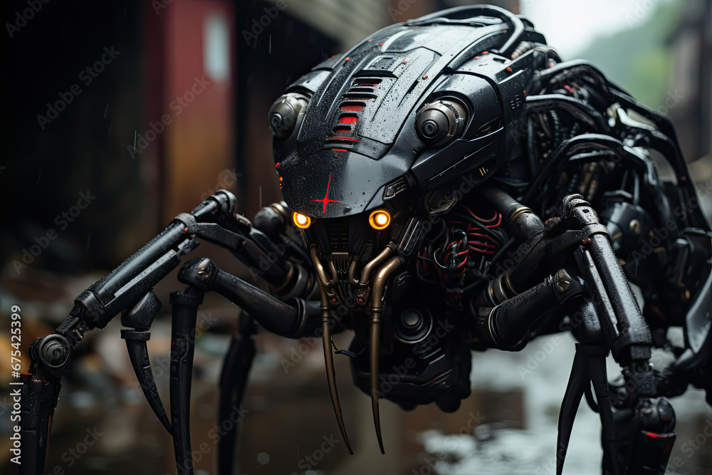 Biomechanical creatures roam the dark alleyways. cyberpunk Biomechanical creatures roam the dark alleyways. cyberpunk