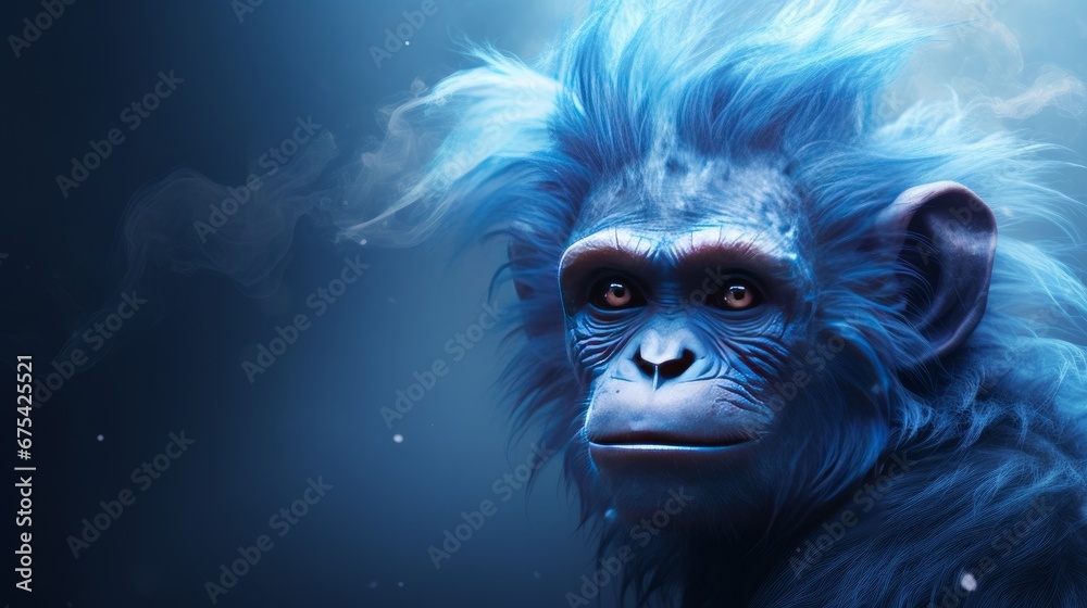 Futuristic beautiful blue monkey.