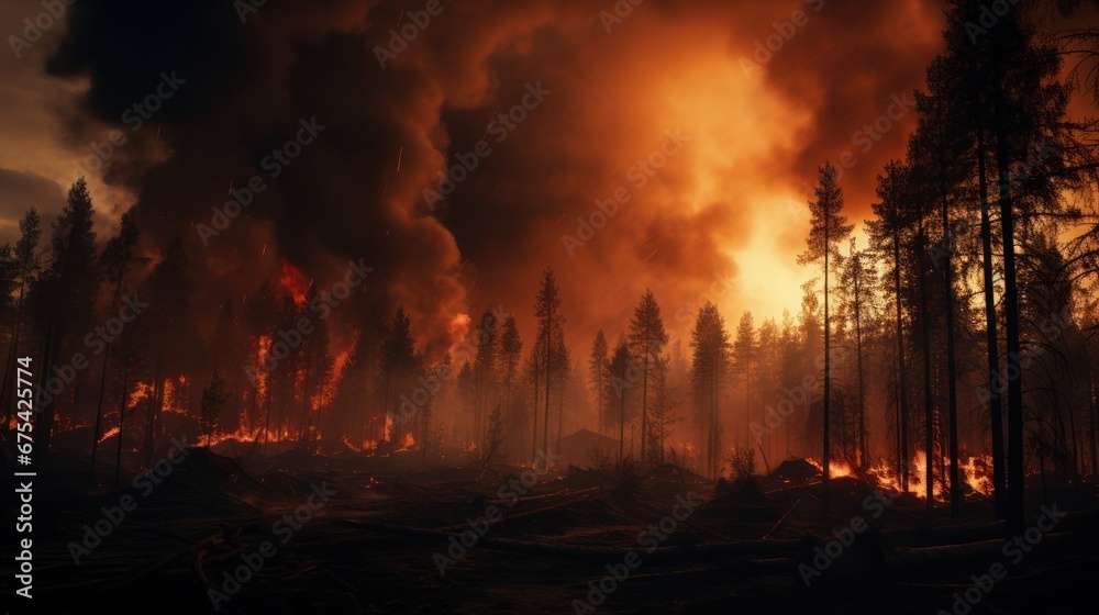 Force of nature in flames: A nighttime forest fire scenario unfolds Force of nature in flames: A nighttime forest fire scenario unfolds