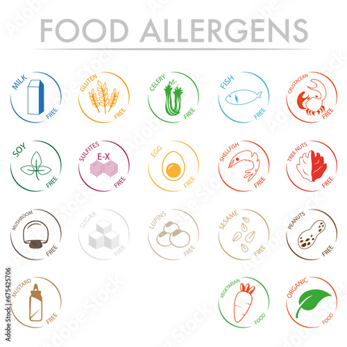 Colorful set of modern food allergens for business