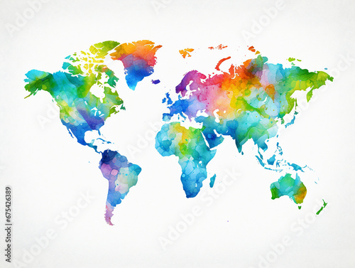 Illustration of colored watercolor world map