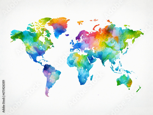 Fototapeta Naklejka Na Ścianę i Meble -  Illustration of colored watercolor world map