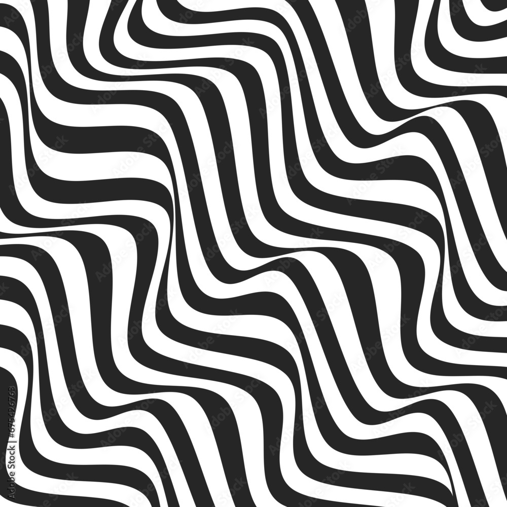 modern pattern stylish background, abstract wavy stripe, optical illusion, monochrome wavy line, modern geometric line diagonally, dynamic lines with distortion, vector illustration