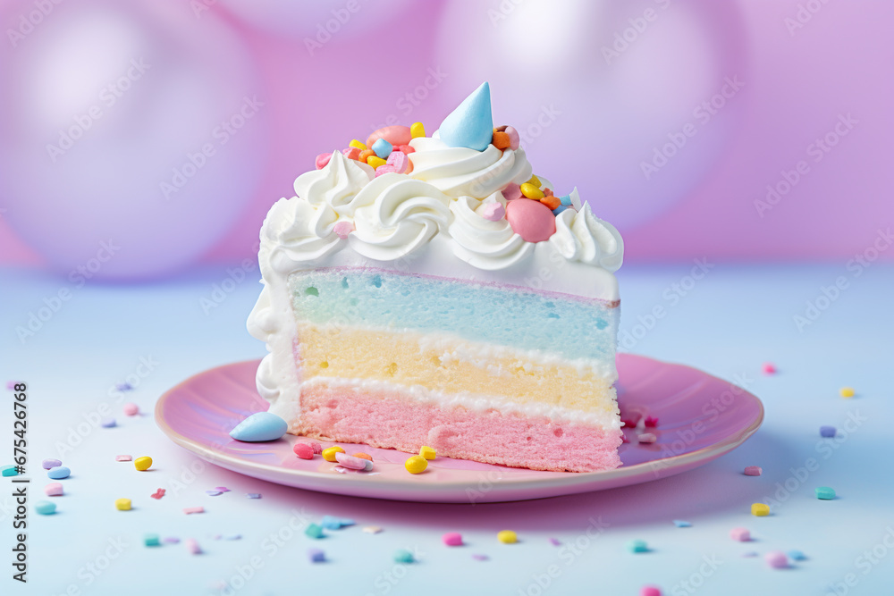 a piece of birthday cake with rainbow filling. ai generative a piece of birthday cake with rainbow filling. ai generative