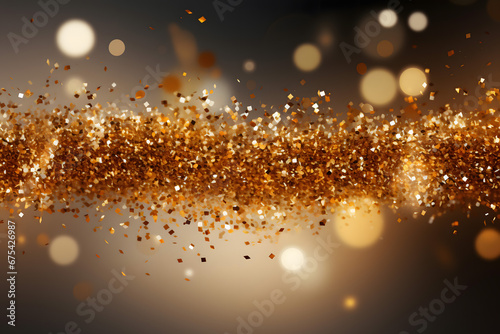 Gold glitter powder shining sparkles on black background